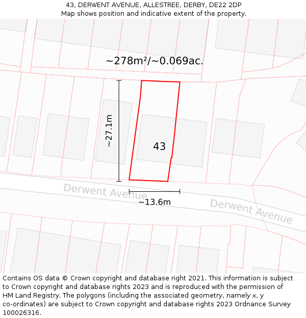 43, DERWENT AVENUE, ALLESTREE, DERBY, DE22 2DP: Plot and title map