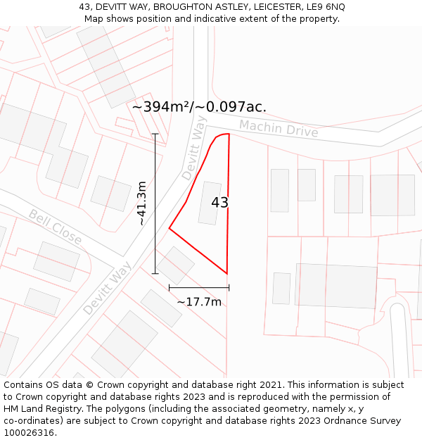 43, DEVITT WAY, BROUGHTON ASTLEY, LEICESTER, LE9 6NQ: Plot and title map