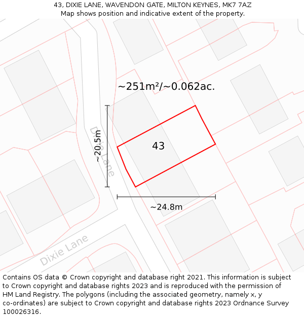 43, DIXIE LANE, WAVENDON GATE, MILTON KEYNES, MK7 7AZ: Plot and title map