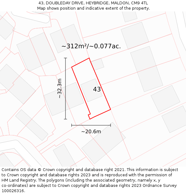 43, DOUBLEDAY DRIVE, HEYBRIDGE, MALDON, CM9 4TL: Plot and title map