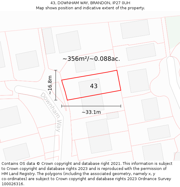 43, DOWNHAM WAY, BRANDON, IP27 0UH: Plot and title map