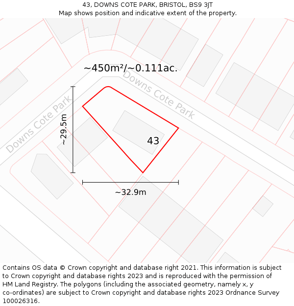 43, DOWNS COTE PARK, BRISTOL, BS9 3JT: Plot and title map