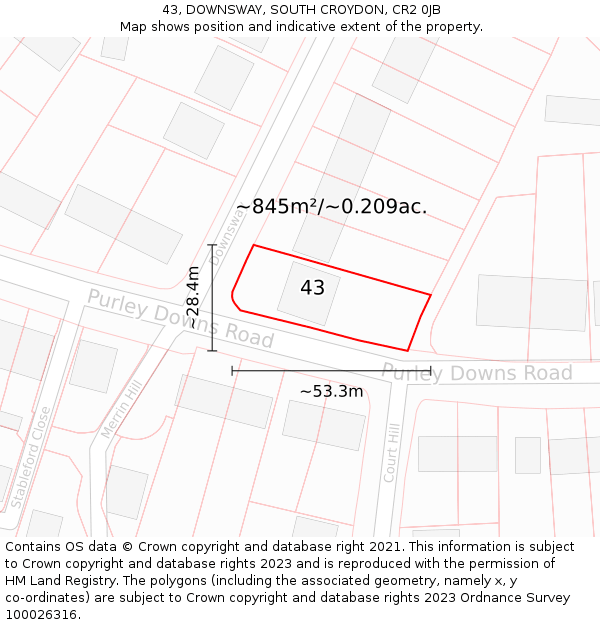 43, DOWNSWAY, SOUTH CROYDON, CR2 0JB: Plot and title map