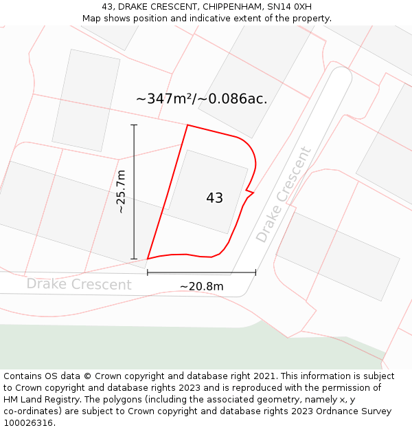 43, DRAKE CRESCENT, CHIPPENHAM, SN14 0XH: Plot and title map