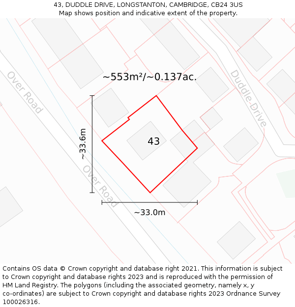 43, DUDDLE DRIVE, LONGSTANTON, CAMBRIDGE, CB24 3US: Plot and title map