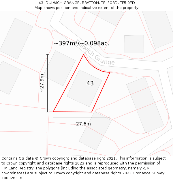43, DULWICH GRANGE, BRATTON, TELFORD, TF5 0ED: Plot and title map