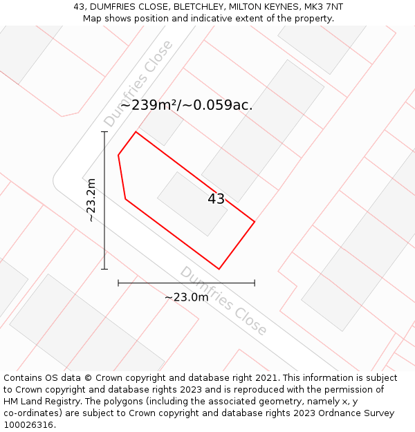 43, DUMFRIES CLOSE, BLETCHLEY, MILTON KEYNES, MK3 7NT: Plot and title map