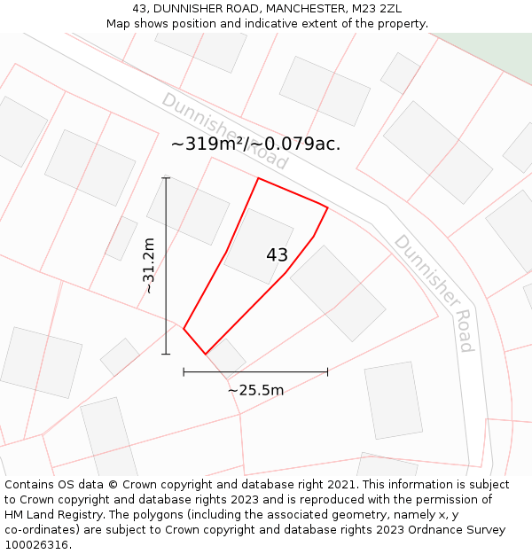 43, DUNNISHER ROAD, MANCHESTER, M23 2ZL: Plot and title map