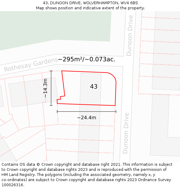 43, DUNOON DRIVE, WOLVERHAMPTON, WV4 6BS: Plot and title map