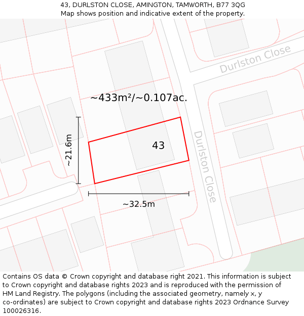 43, DURLSTON CLOSE, AMINGTON, TAMWORTH, B77 3QG: Plot and title map