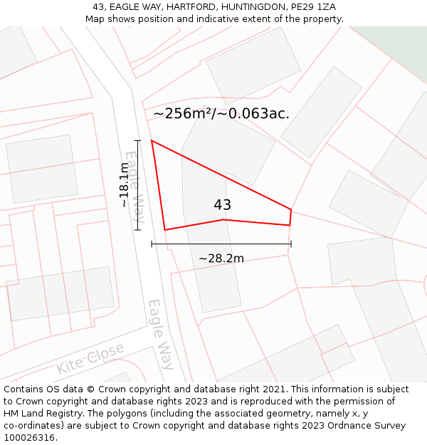 43, EAGLE WAY, HARTFORD, HUNTINGDON, PE29 1ZA: Plot and title map