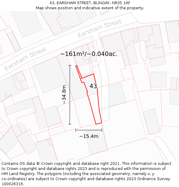 43, EARSHAM STREET, BUNGAY, NR35 1AF: Plot and title map