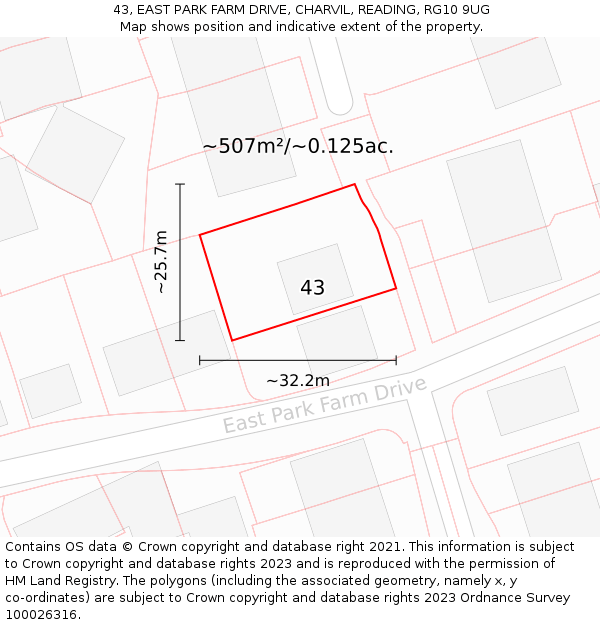 43, EAST PARK FARM DRIVE, CHARVIL, READING, RG10 9UG: Plot and title map
