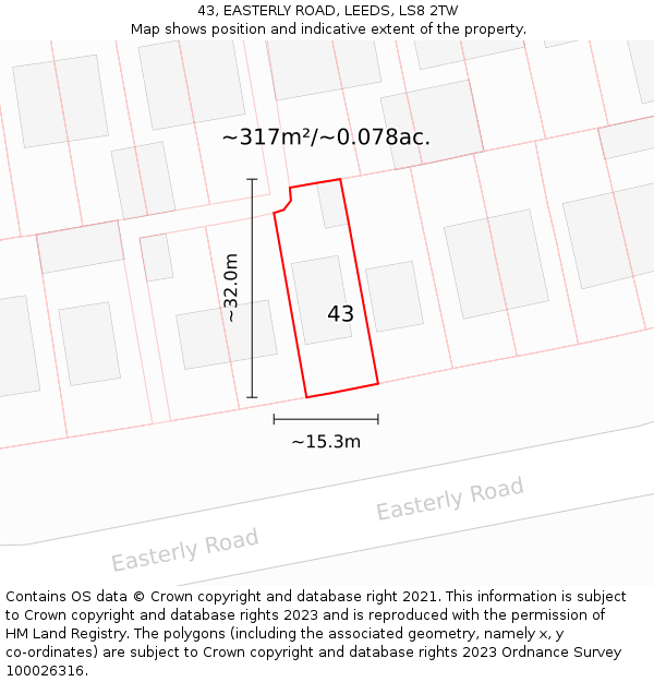 43, EASTERLY ROAD, LEEDS, LS8 2TW: Plot and title map