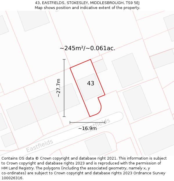 43, EASTFIELDS, STOKESLEY, MIDDLESBROUGH, TS9 5EJ: Plot and title map