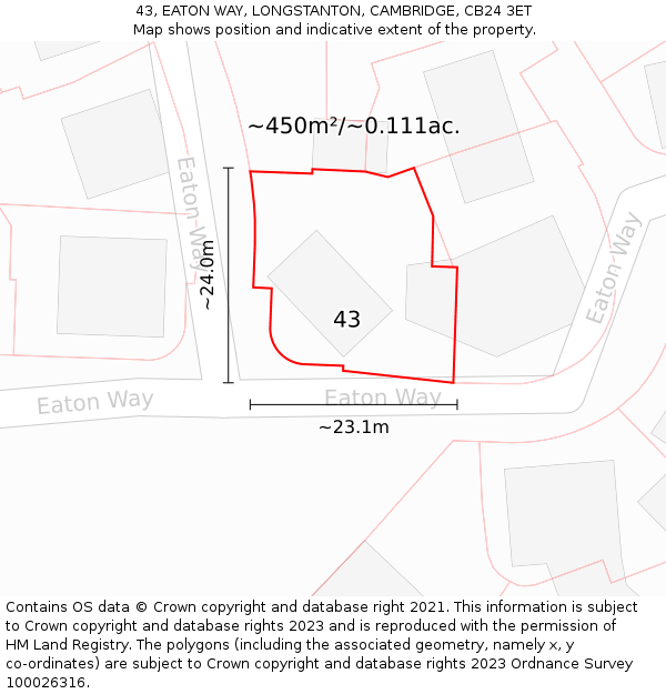 43, EATON WAY, LONGSTANTON, CAMBRIDGE, CB24 3ET: Plot and title map