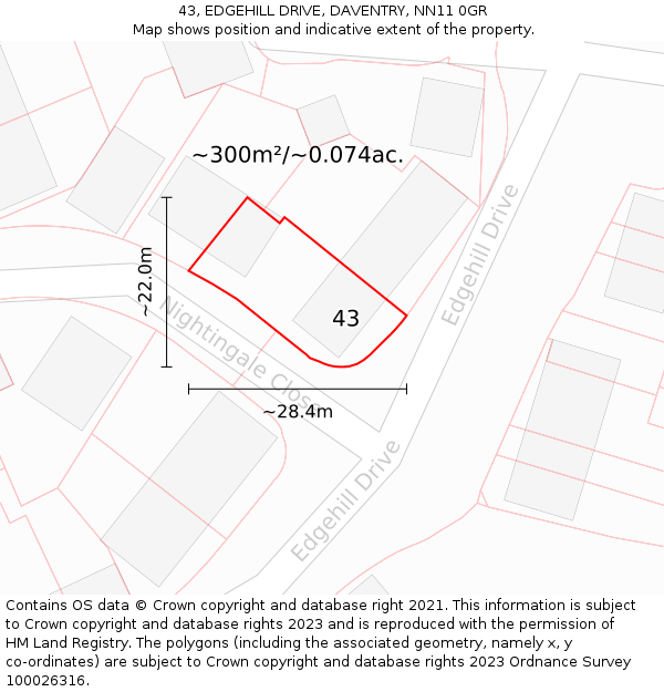 43, EDGEHILL DRIVE, DAVENTRY, NN11 0GR: Plot and title map