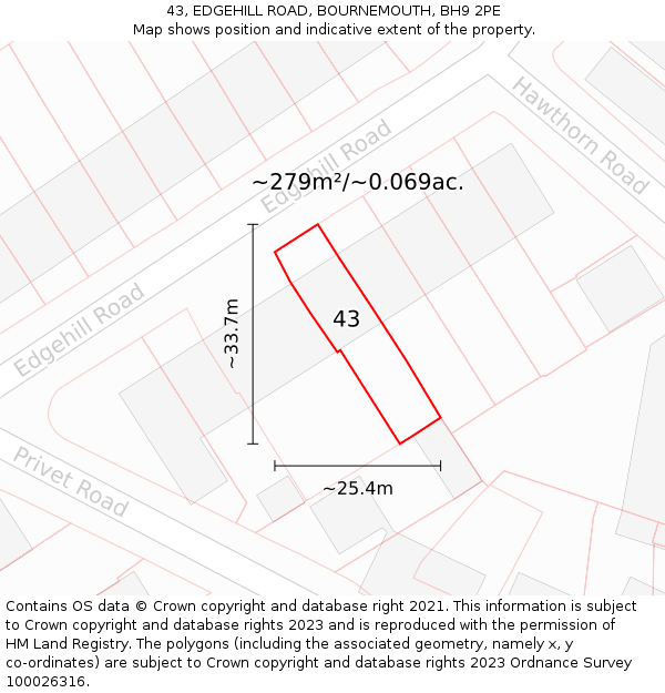 43, EDGEHILL ROAD, BOURNEMOUTH, BH9 2PE: Plot and title map