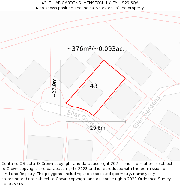 43, ELLAR GARDENS, MENSTON, ILKLEY, LS29 6QA: Plot and title map