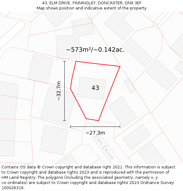 43, ELM DRIVE, FINNINGLEY, DONCASTER, DN9 3EF: Plot and title map