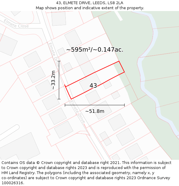 43, ELMETE DRIVE, LEEDS, LS8 2LA: Plot and title map
