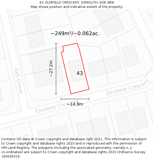 43, ELMFIELD CRESCENT, EXMOUTH, EX8 3BW: Plot and title map