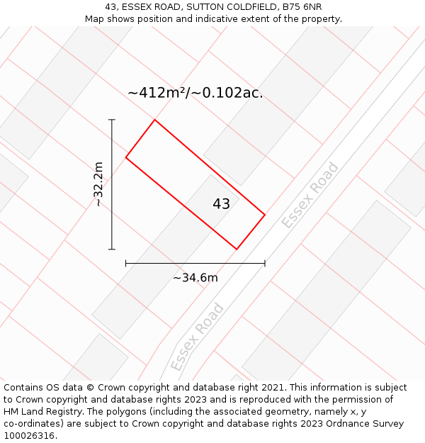 43, ESSEX ROAD, SUTTON COLDFIELD, B75 6NR: Plot and title map