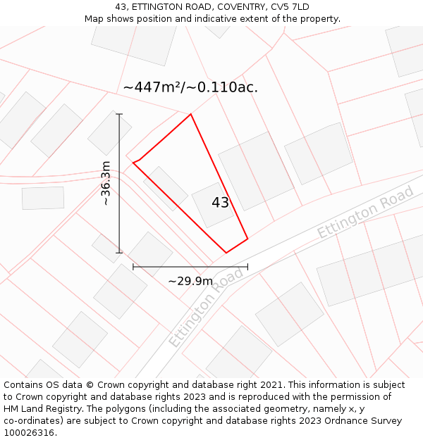 43, ETTINGTON ROAD, COVENTRY, CV5 7LD: Plot and title map