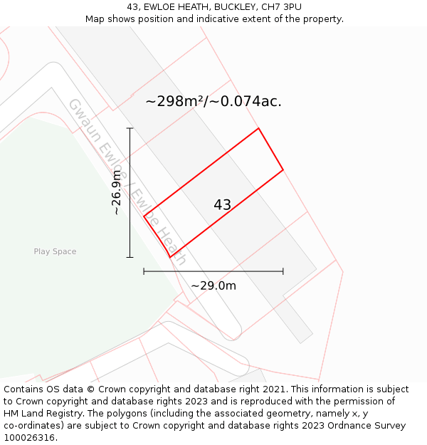 43, EWLOE HEATH, BUCKLEY, CH7 3PU: Plot and title map