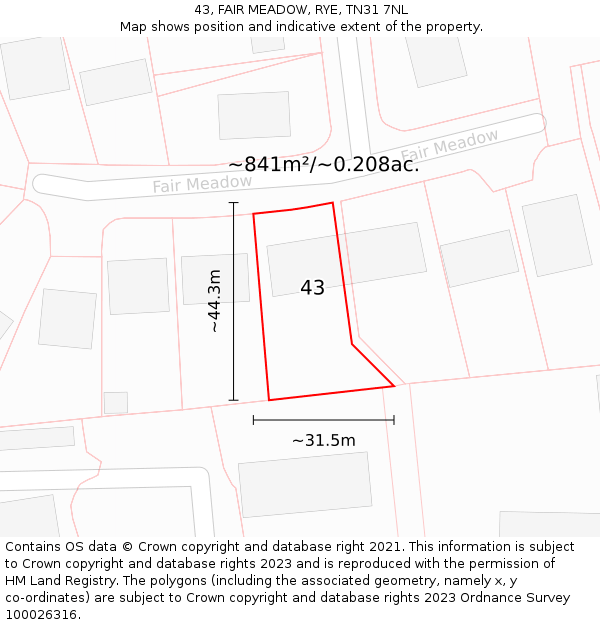 43, FAIR MEADOW, RYE, TN31 7NL: Plot and title map