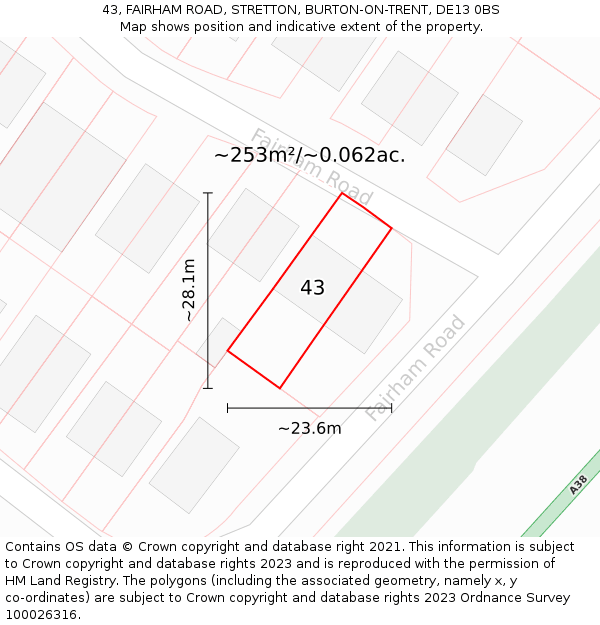 43, FAIRHAM ROAD, STRETTON, BURTON-ON-TRENT, DE13 0BS: Plot and title map