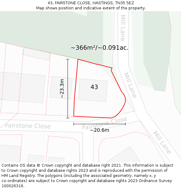 43, FAIRSTONE CLOSE, HASTINGS, TN35 5EZ: Plot and title map