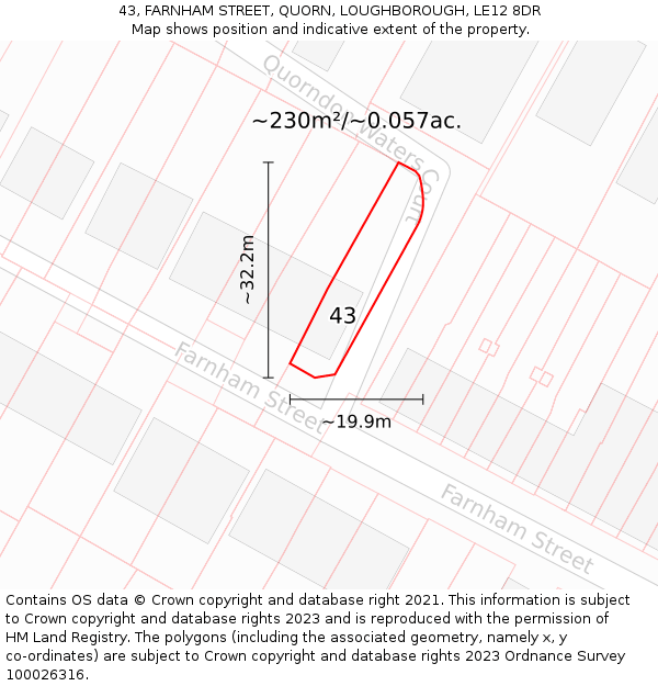 43, FARNHAM STREET, QUORN, LOUGHBOROUGH, LE12 8DR: Plot and title map