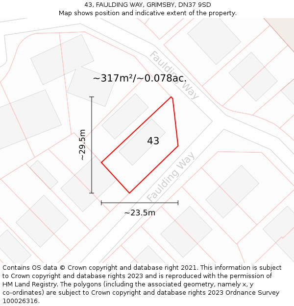 43, FAULDING WAY, GRIMSBY, DN37 9SD: Plot and title map