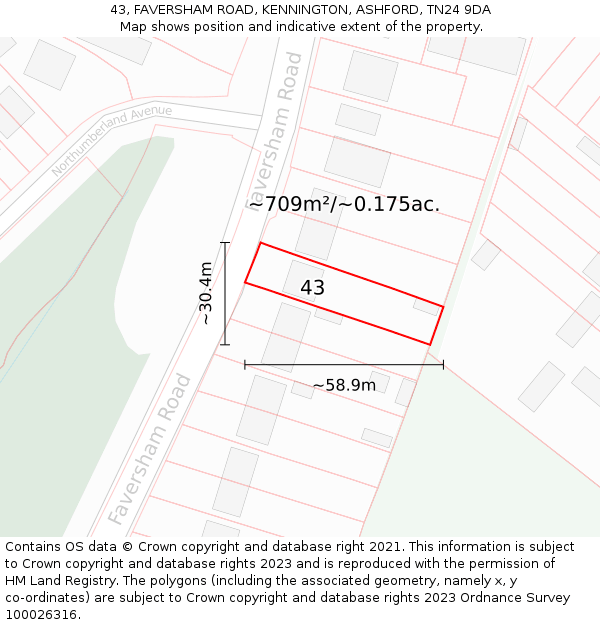 43, FAVERSHAM ROAD, KENNINGTON, ASHFORD, TN24 9DA: Plot and title map