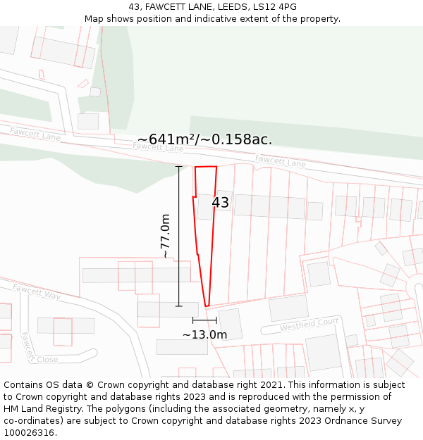 43, FAWCETT LANE, LEEDS, LS12 4PG: Plot and title map