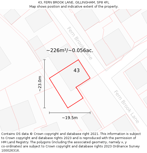 43, FERN BROOK LANE, GILLINGHAM, SP8 4FL: Plot and title map