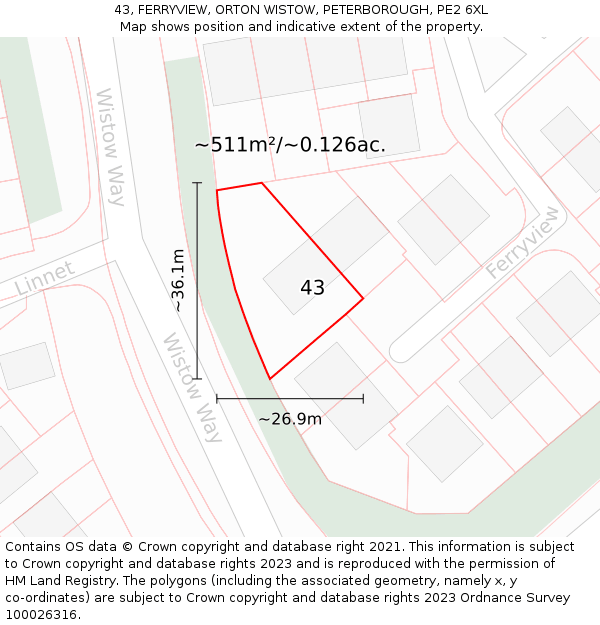43, FERRYVIEW, ORTON WISTOW, PETERBOROUGH, PE2 6XL: Plot and title map