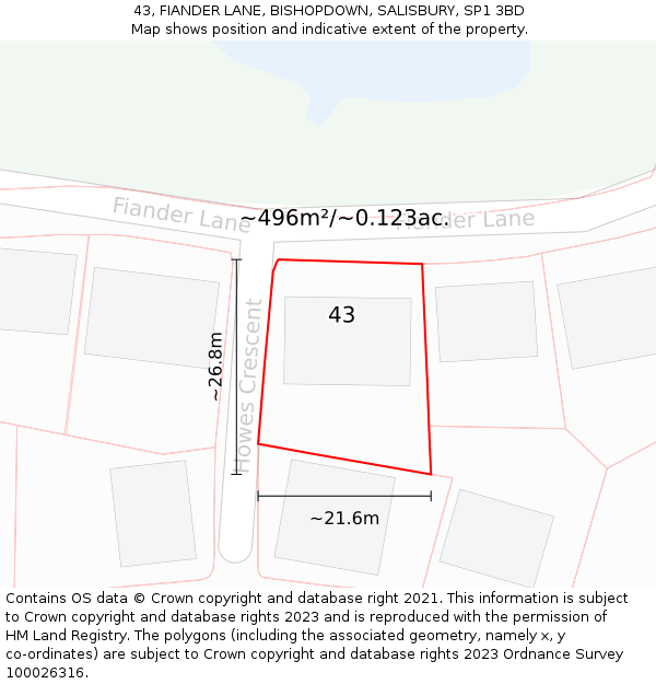 43, FIANDER LANE, BISHOPDOWN, SALISBURY, SP1 3BD: Plot and title map