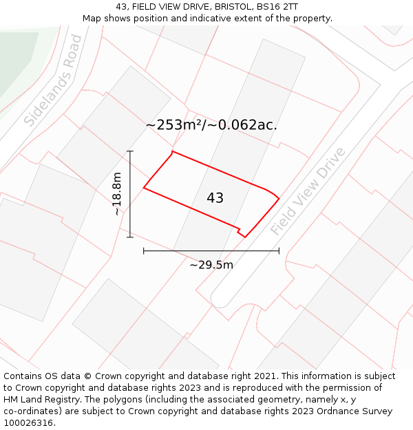 43, FIELD VIEW DRIVE, BRISTOL, BS16 2TT: Plot and title map
