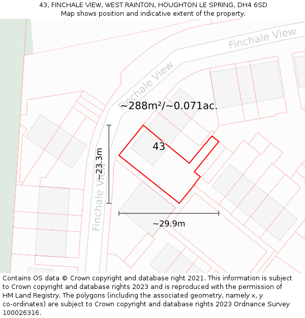 43, FINCHALE VIEW, WEST RAINTON, HOUGHTON LE SPRING, DH4 6SD: Plot and title map