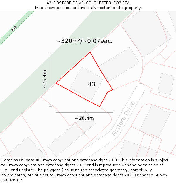 43, FIRSTORE DRIVE, COLCHESTER, CO3 9EA: Plot and title map
