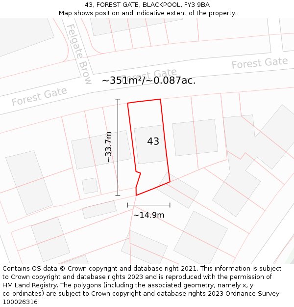 43, FOREST GATE, BLACKPOOL, FY3 9BA: Plot and title map
