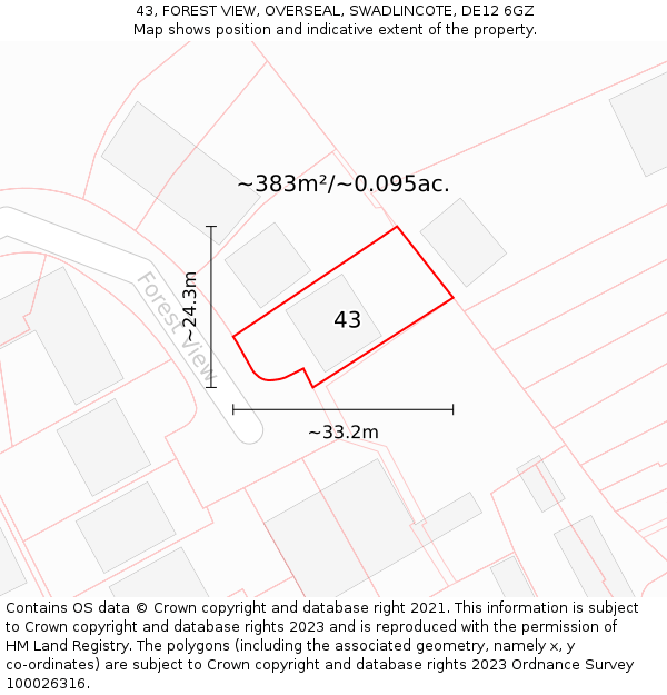 43, FOREST VIEW, OVERSEAL, SWADLINCOTE, DE12 6GZ: Plot and title map