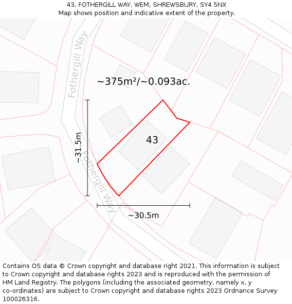 43, FOTHERGILL WAY, WEM, SHREWSBURY, SY4 5NX: Plot and title map