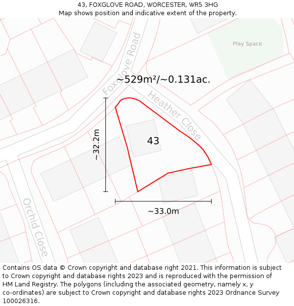 43, FOXGLOVE ROAD, WORCESTER, WR5 3HG: Plot and title map