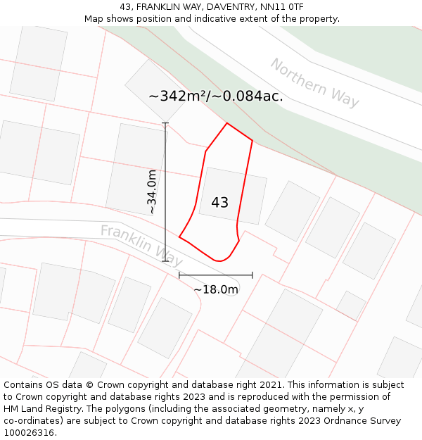 43, FRANKLIN WAY, DAVENTRY, NN11 0TF: Plot and title map