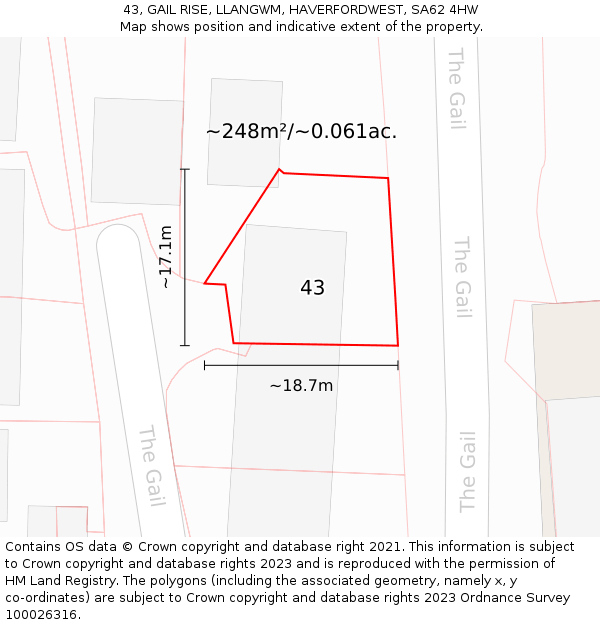 43, GAIL RISE, LLANGWM, HAVERFORDWEST, SA62 4HW: Plot and title map
