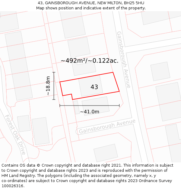43, GAINSBOROUGH AVENUE, NEW MILTON, BH25 5HU: Plot and title map