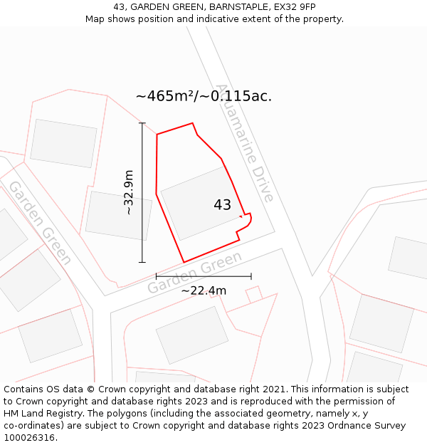 43, GARDEN GREEN, BARNSTAPLE, EX32 9FP: Plot and title map